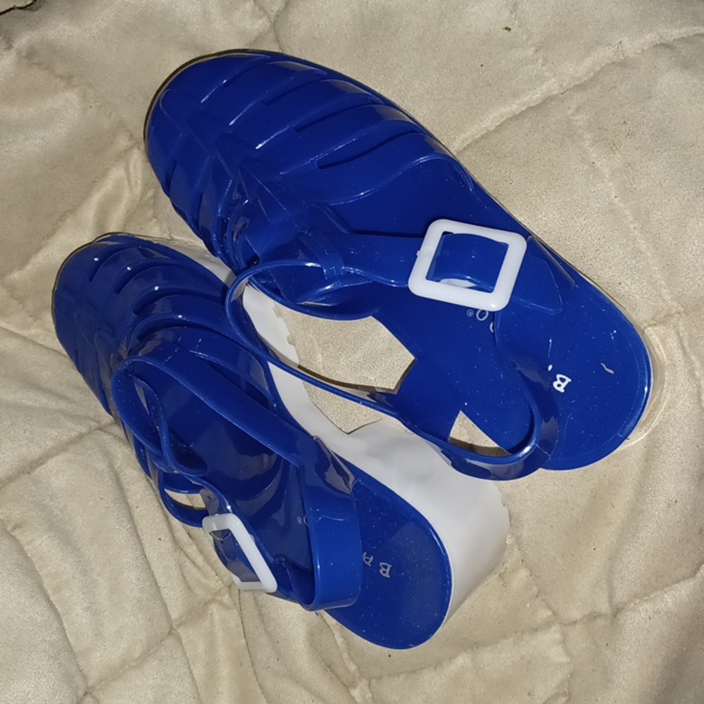 Blue / white jelly platform sandals